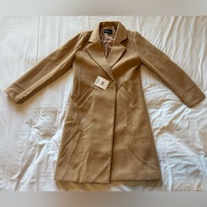 Camel Wool Blend Longline Dress Coat Jacket New With Tags XS